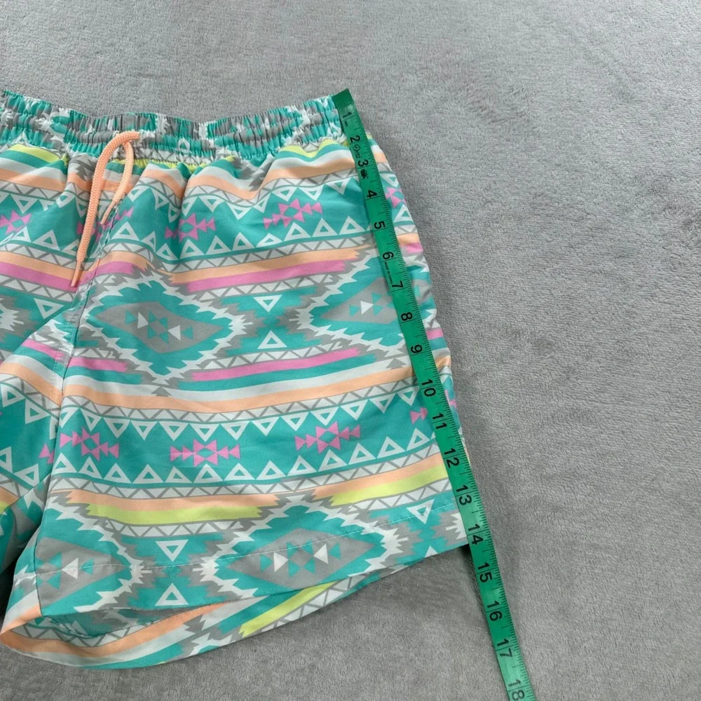 Chubbies Swim Trunks Mens XL Teal Geometric Tribal Print Retro Mesh Lined Shorts